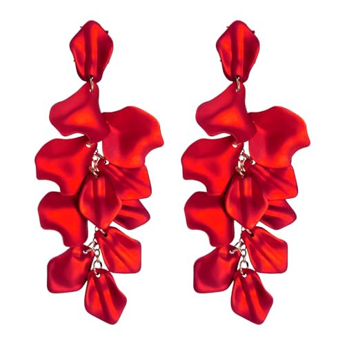 DXGSHSA DXGSHSA Red Long Acrylic Rose Petal Dangle Earrings, Rose Flower Drop Earrings, Floral Tassel Earring for Women Girls (Red) | Amazon (US)