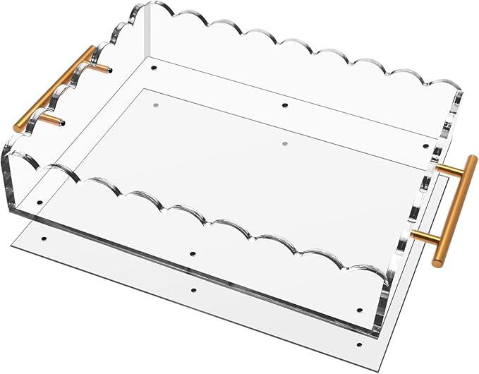 Acrylic Scalloped Tray 14'' X 11'' Acrylic Serving Tray with Magnetic Mat and Handles for Customi... | Amazon (US)