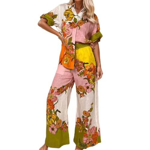 Akivide Women's 2 Piece Outfits Beach Vacation Sets Hawaiian Tropical Long Sleeve Button Down Shi... | Amazon (US)