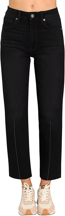 KDF Women's Cropped Straight Leg Jeans - High Waisted Jeans for Women 7/8 Length Denim Pants with... | Amazon (US)