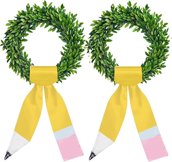 2PCS Wreath Sash for Front Door Back to School Door Wreath Sash Yellow Wreath Pencil Satin Sash f... | Amazon (US)