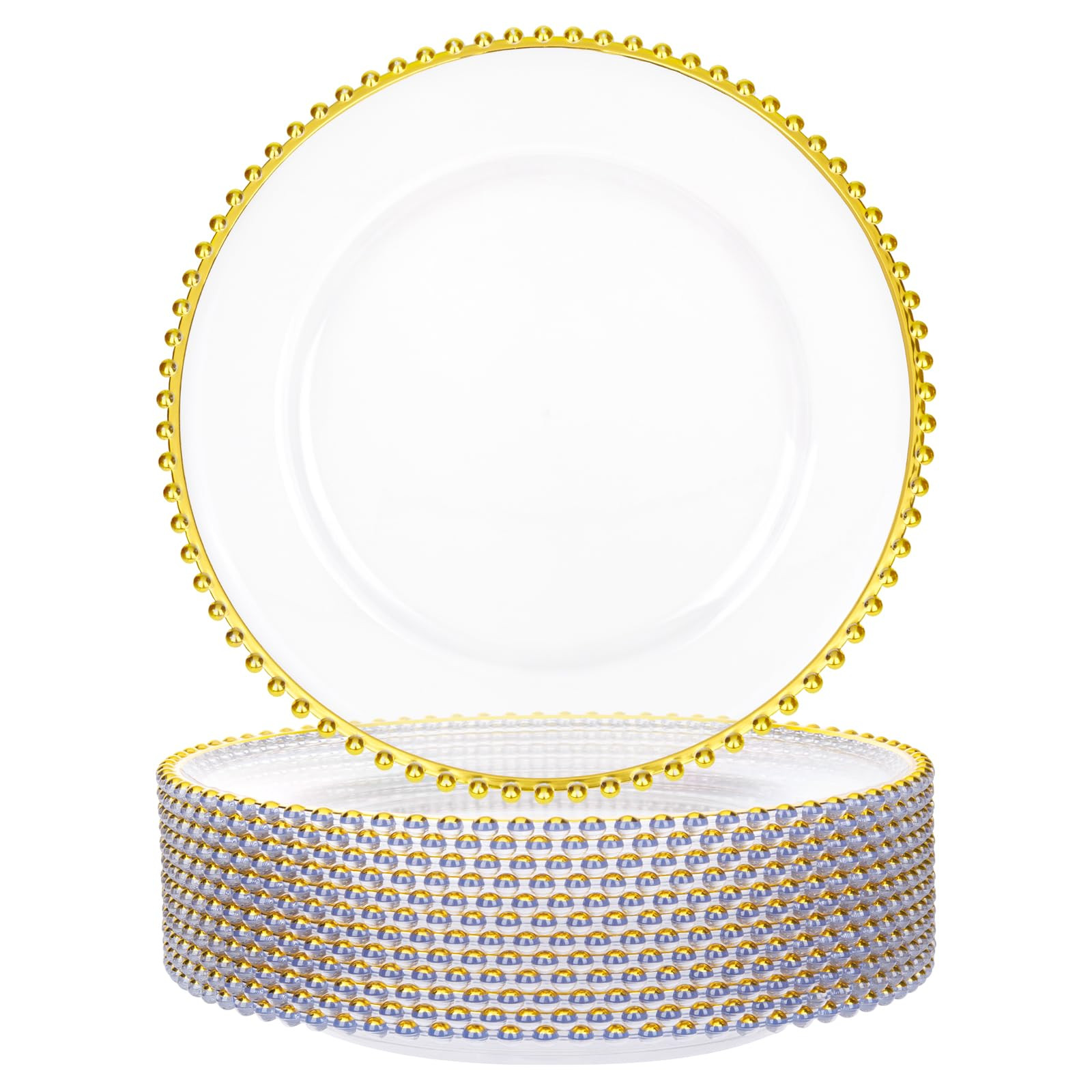 supernal 12pcs Clear Charger Plates Plastic Gold Chargers With Beaded Rimmed 13Inch Set of 12 Pre... | Amazon (US)