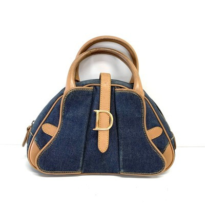 Christian Dior Logo Bowling Bag Denim Navy Authentic 10943 | eBay US