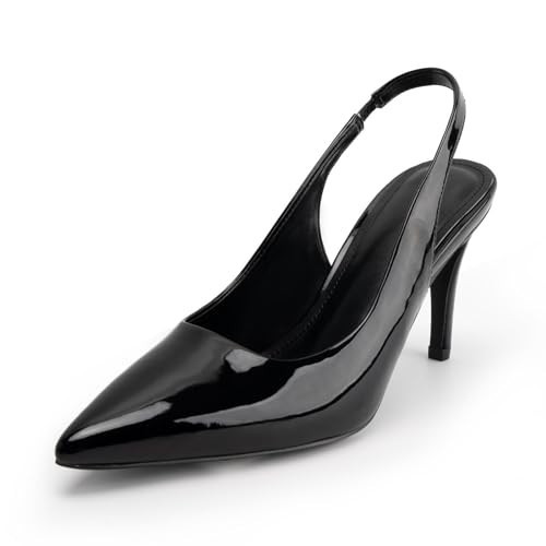 KaroNairy Stilettos Heels for Women Pointed Toe Slingback Heels Closed Toe Low Heel Wedding Dress Pumps Shoes with Buckles Black9.5 | Amazon (US)