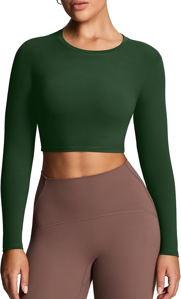 Aoxjox Long Sleeve Crop Tops for Women Classic Longline Workout Fitness Cropped T Shirt Top | Amazon (US)