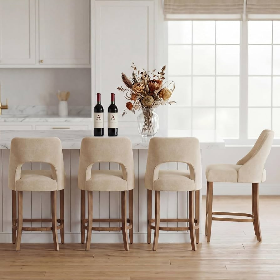 UVV Bar Stools Set of 4, Upholstered Counter Height Bar Stools, Modern Counter Stools with Wood L... | Amazon (US)