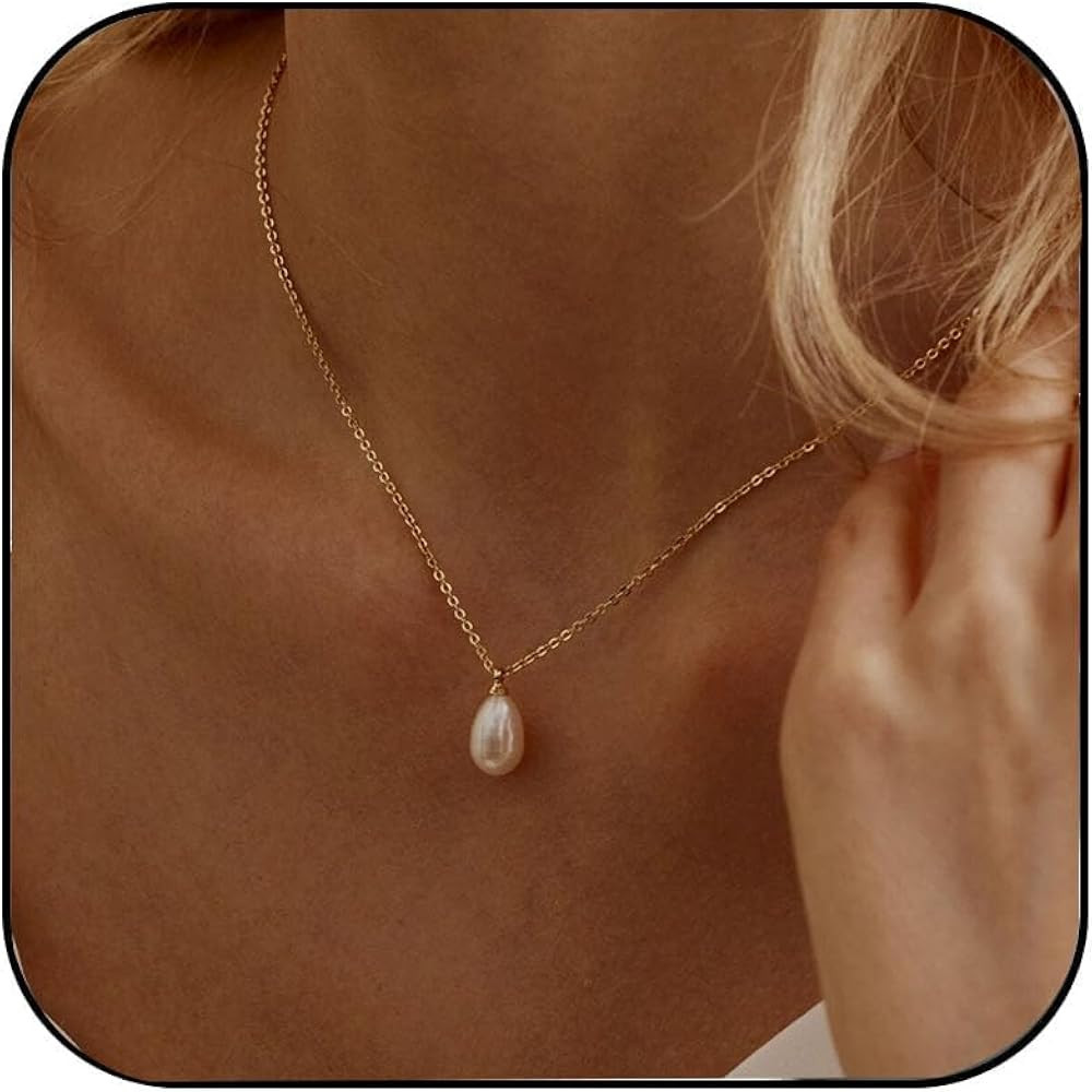 Pearl Necklace for Women Trendy,14k Gold Plated Necklace Dainty Wedding Necklace Small Cute Choke... | Amazon (US)