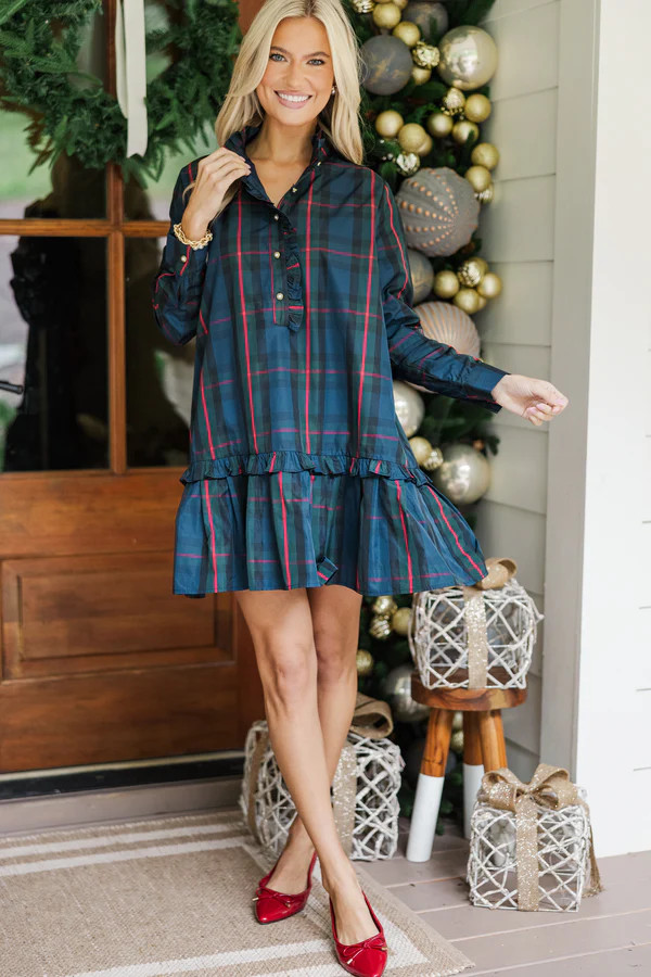 Looking For You Navy Plaid Babydoll Dress | The Mint Julep Boutique