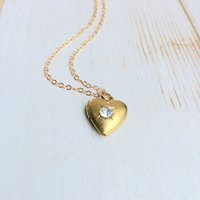 Tiny Gold Heart Locket Necklace, Rhinestone Brass | Etsy (US)