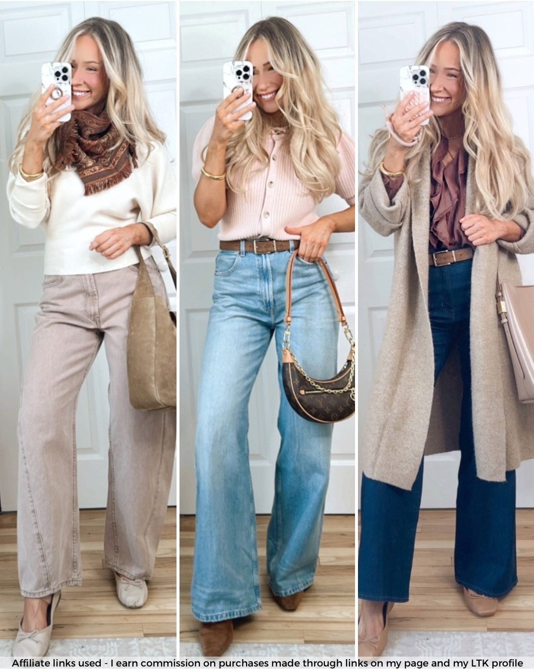 Spring outfits

Zara barrel jeans pink
Neck scarf 
Pink cardigan
Wide leg jeans
Amazon duster cardigan 
Dark wash trouser jeans
Madewell blouse ruffle