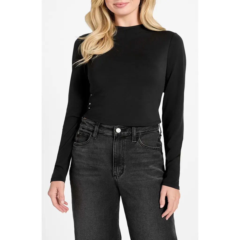 GUESS Elyana Mock Neck Top in Black-Black at Nordstrom, Size X-Small | Nordstrom
