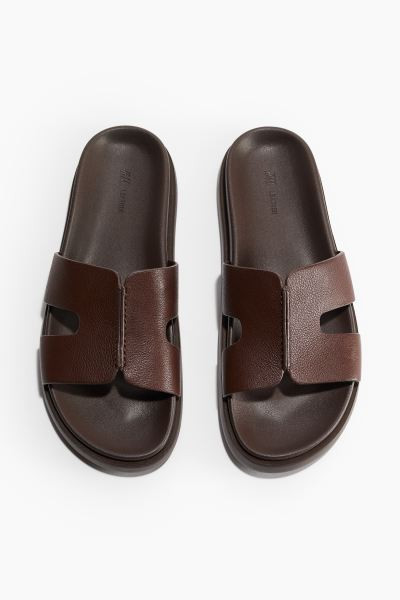 Leather slides - Dark brown - Ladies | H&M GB | H&M (UK, MY, IN, SG, PH, TW, HK)