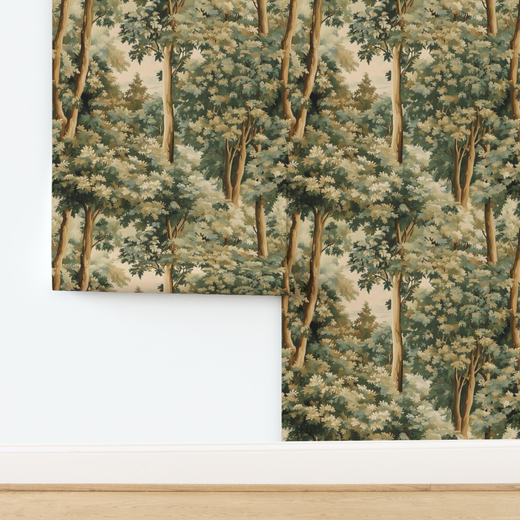 Wallpaper in French oak forest Aubusson tapestry inspired oil painting | Spoonflower