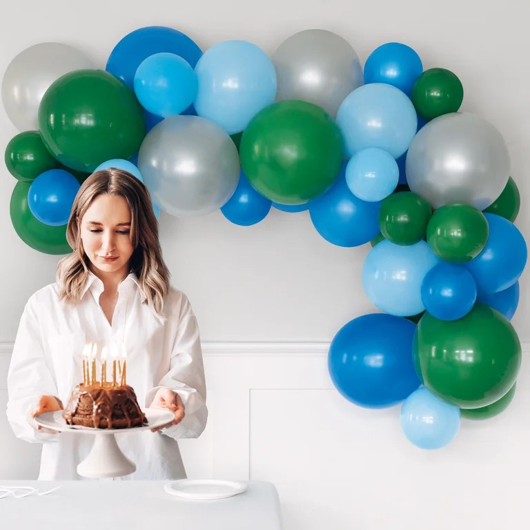 Blue, Green, and Silver Latex Balloon Arch Kit, 36 Pieces, by Way To Celebrate | Walmart (US)