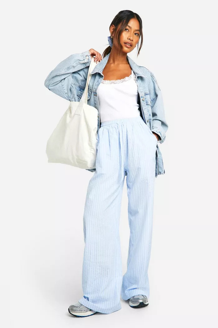 Stripe Wide Leg Drawstring Trouser | boohoo (US & Canada)
