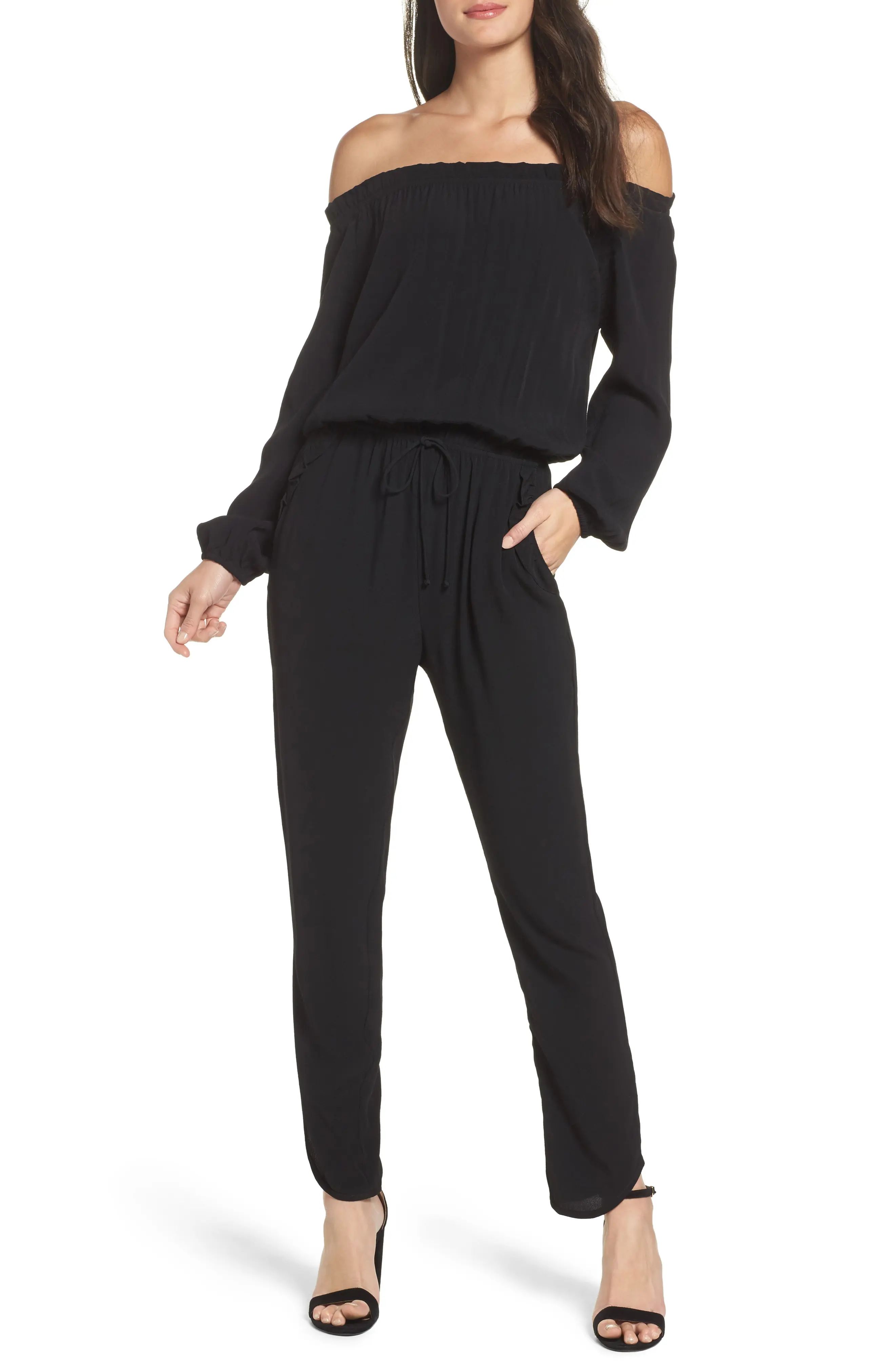 Women's Fraiche By J Off The Shoulder Jumpsuit, Size Small - Black | Nordstrom