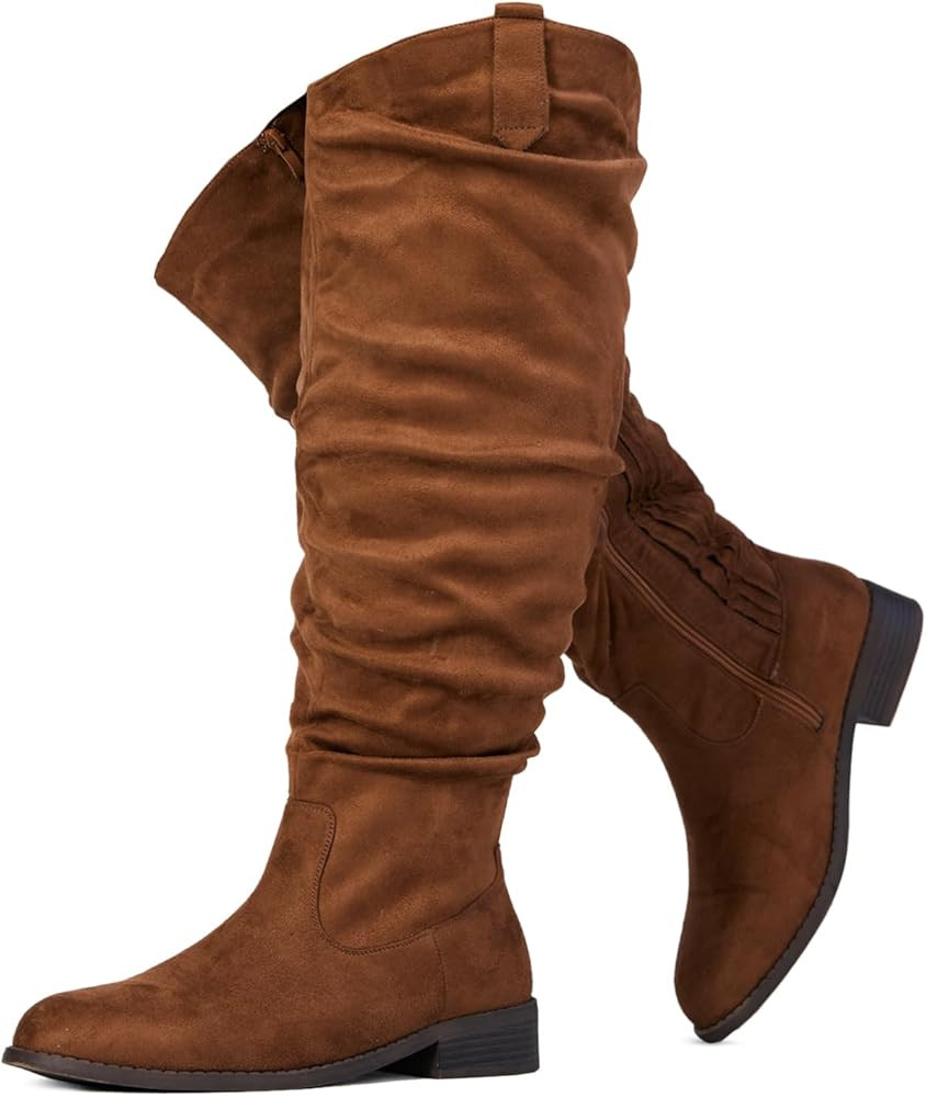 Women's Wide Calf Wide Width Western Knee High Low Heel Boots | Amazon (US)