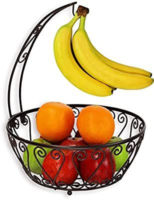 SimpleHouseware Fruit Basket Bowl with Banana Tree Hanger, Bronze | Amazon (US)