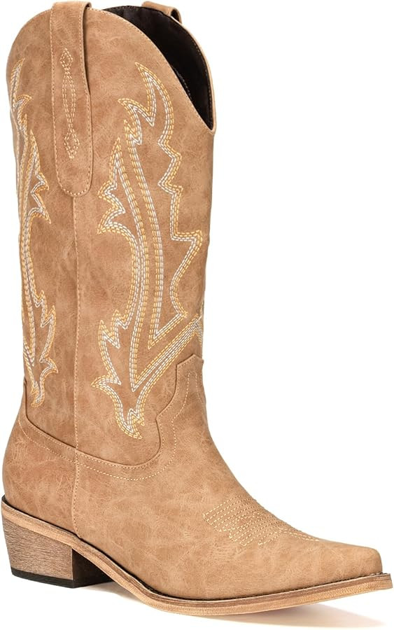 RURUNA Cowboy Boots for Women Western Boots Cowgirl Boots Ladies Pointy Toe Mid Calf Boots Fashio... | Amazon (CA)