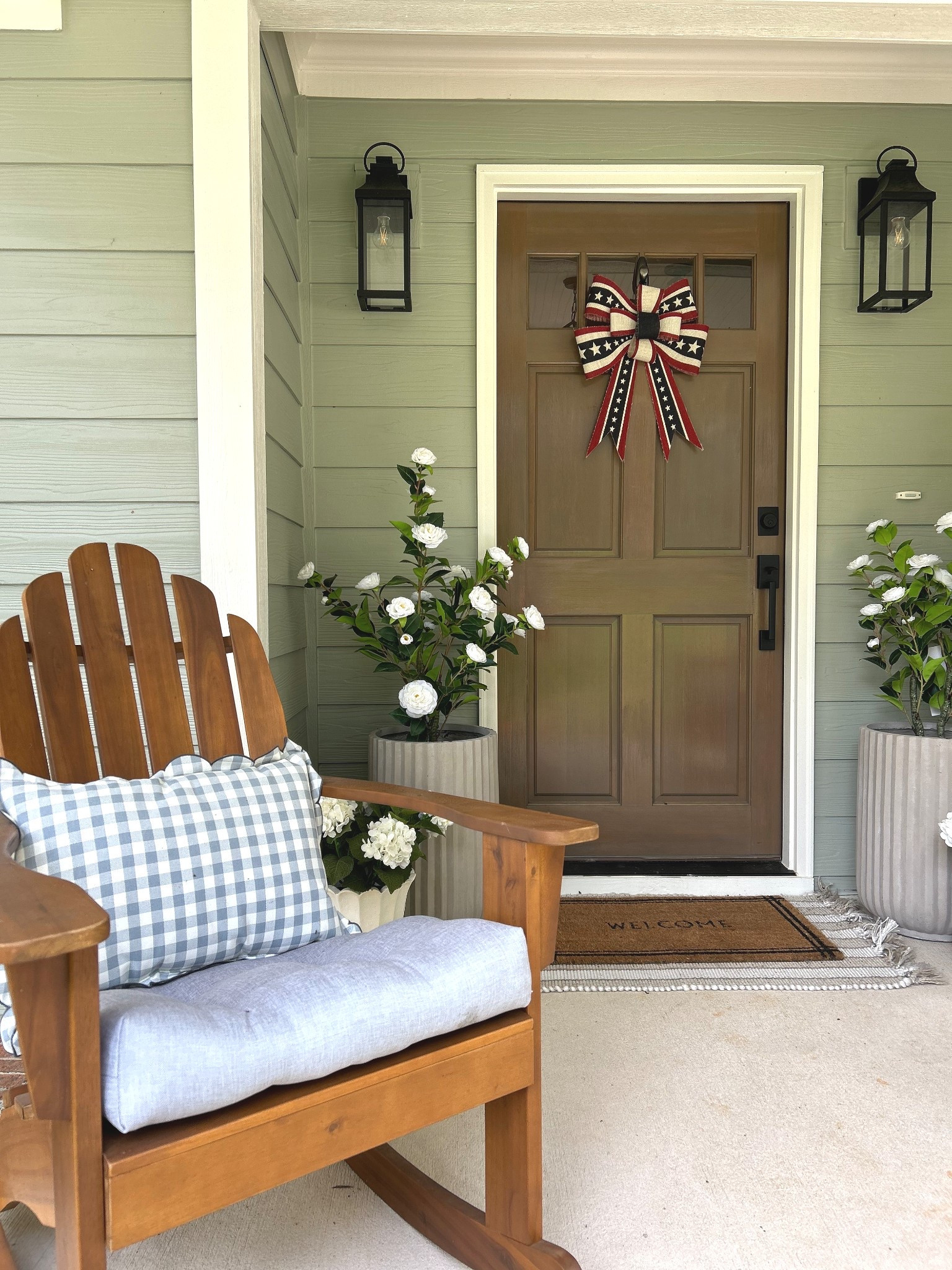 Summer front porch
Faux plants
Outdoor plants
Outdoor pillow
Adirondack chairs
Rocking chairs
Front porch 

#LTKFamily #LTKHome #LTKFindsUnder100
