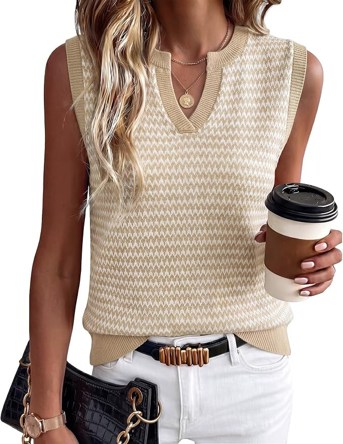Arach&Cloz Women's 100% Cotton Regular Fit Polo V Neck Striped Sweater Vest Casual Tops 2026 | Amazon (US)