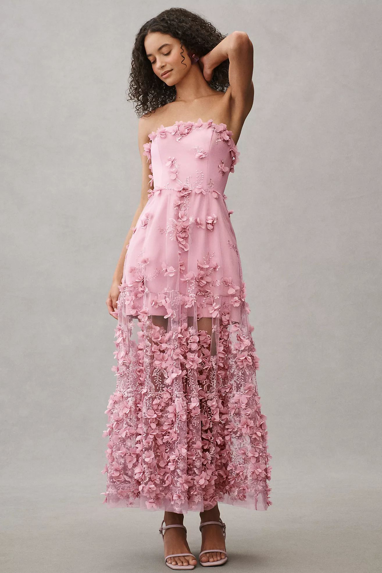Helsi Audrey Square-Neck Floral Applique Sheer Midi Dress | Anthropologie (US)