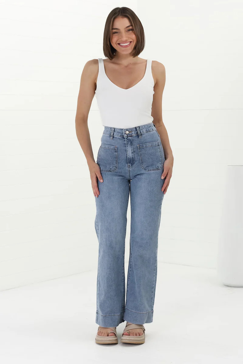Shop Denim: Cindy Wide Leg Jean in Stone Wash Denim | saltycrush.com | Salty Crush