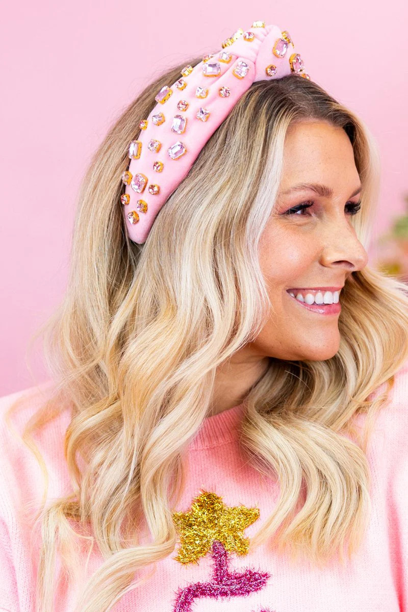 Pink Velvet Bejeweled Headband | Get Your Teach On