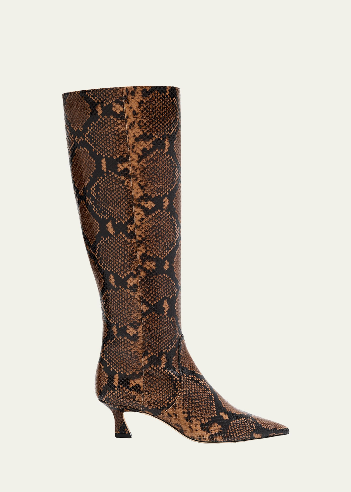 Stuart Weitzman 50mm Vinnie Snake-Printed Leather Knee-High Boots | Bergdorf Goodman