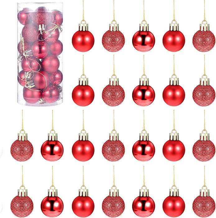 24 Pieces Mini Christmas Balls - Xmas Tree Ornaments and Decorations Pendant for Holiday Party De... | Amazon (US)