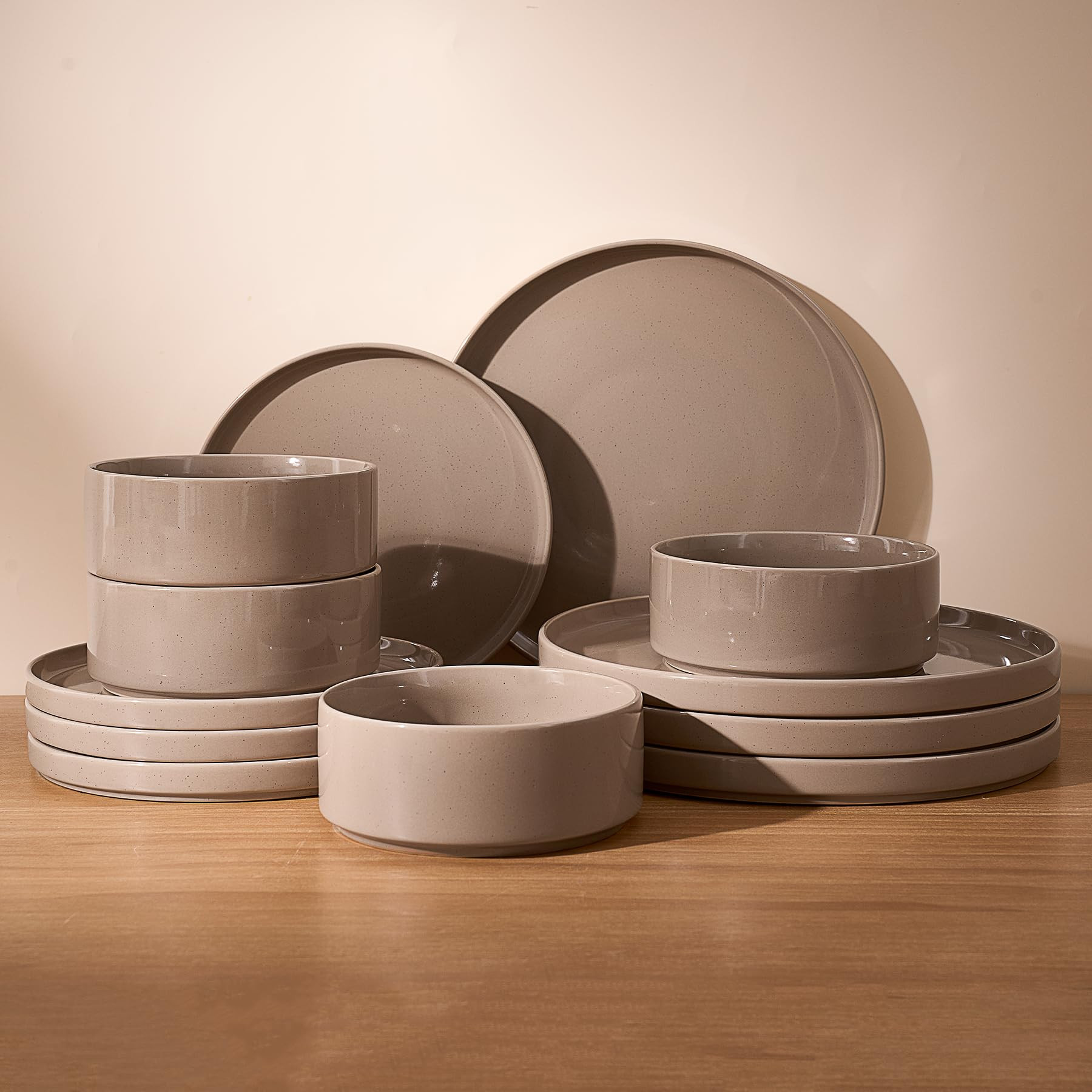 Famiware Nebula Plates and Bowls Set, 12 Pieces Dinnerware Sets, Dishes Set for 4, Cinnamon Brown | Amazon (US)