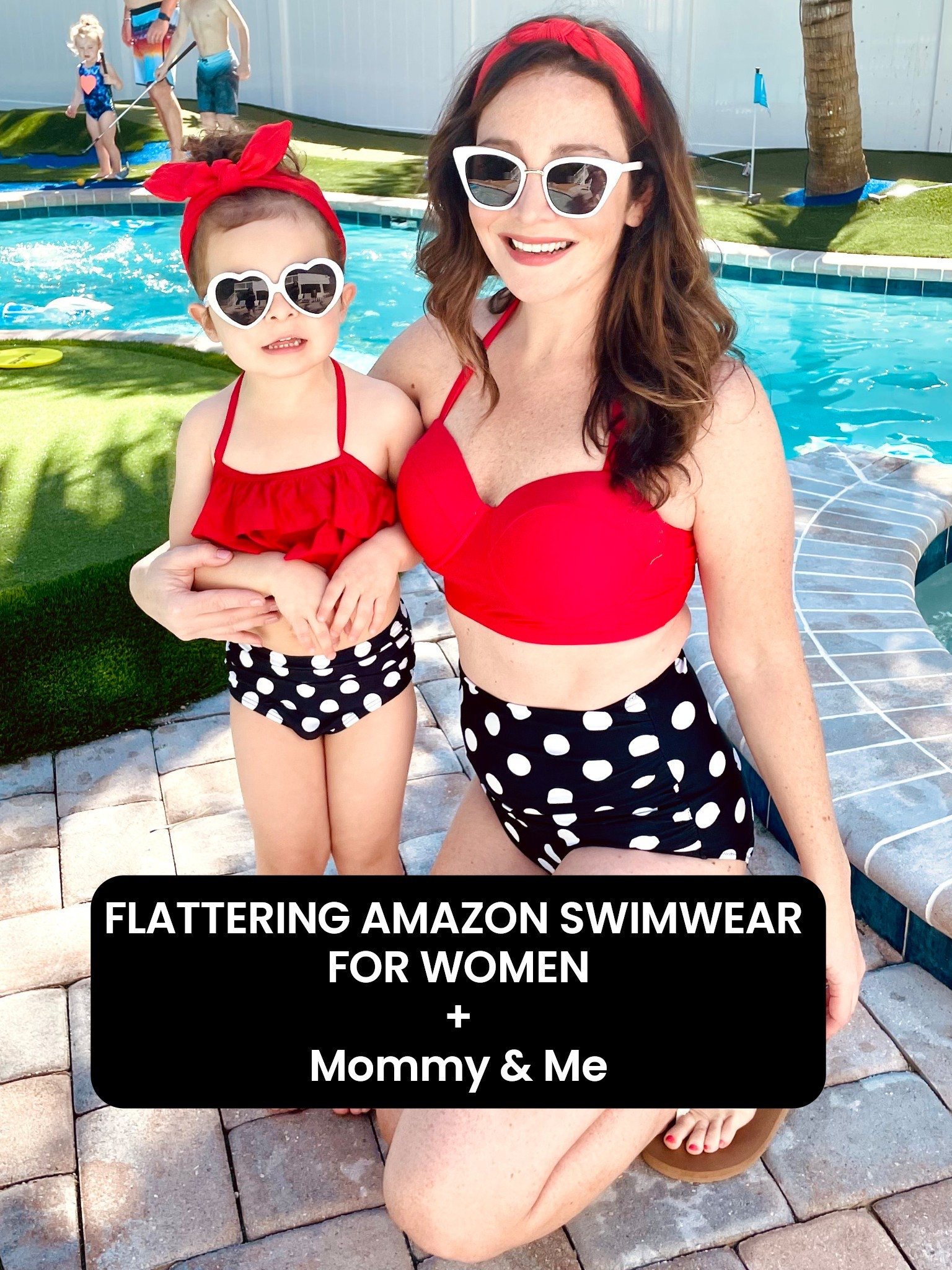 Flattering swimsuits for women, plus mommy and me bathing suits! Family matching, too. Everything highly rated on Amazon. One piece & bikini. Tummy control. Little girls and toddler swim. Little boys, too! 

High waisted. Rouching. Tummy control. Mom style. Resort wear. Vacation outfits. Beach outfit. Pool outfit. Spring fashion. Mom fashion. Toddler fashion. Retro. Vintage. Polka dots. Red. Black and white. Sunglssses. Cat eye. Sunnies. Kids. Cute. 

#LTKSpringSale #LTKKids #LTKSwim