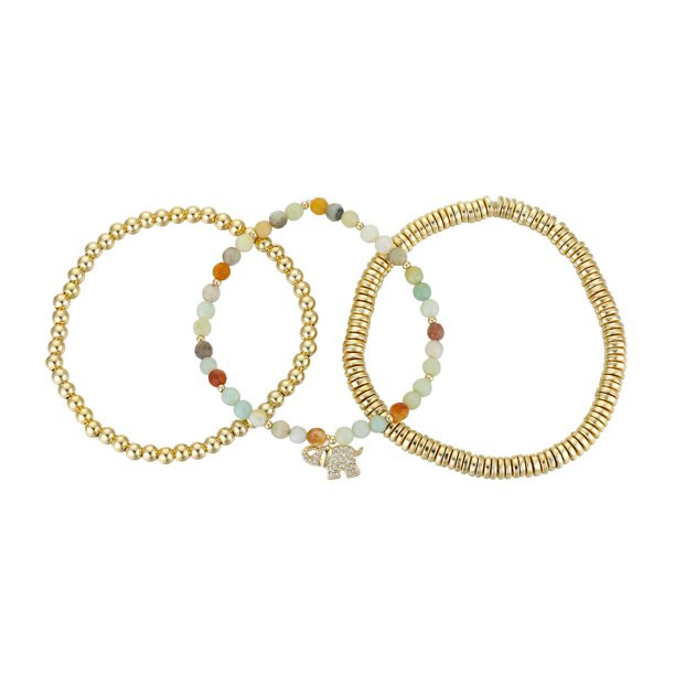 14Kt Gold Flash Plated Cubic Zirconia Amazonite Elephant Bracelet Set; 7.5" Stretch - Walmart.com | Walmart (US)