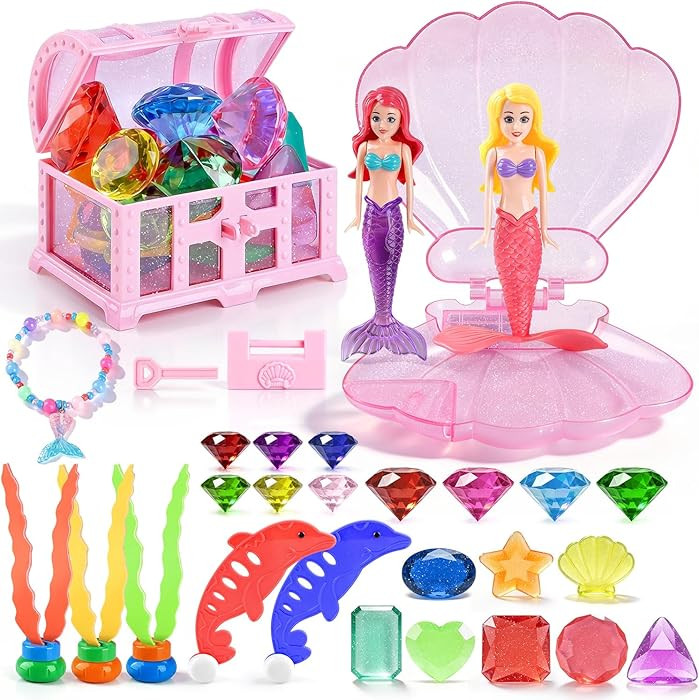 Pool Diving Toys for Kids Ages 4-8 8-12, 31 Pcs Shell Mermaid Pool Toys & Treasure Chest Toys & D... | Amazon (US)