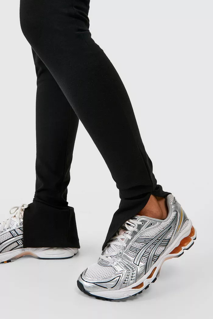 Cotton Black High Waisted Split Hem Leggings | Boohoo.com (UK & IE)