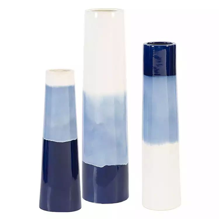 Blue and White Stripe Glazed Vases, Set of 3 | Kirkland's Home