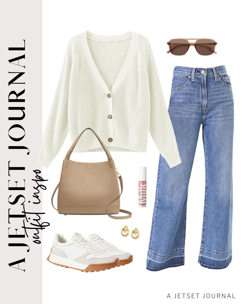 I love this white button-down cardigan paired with high-waisted denim. It also looks great with Sam Edelman’s Layla sneakers! Give a quick coat of Milk Makeup Odyssey Lip Gloss before you go. 

 #LTKSeasonal #LTKSaleAlert #LTKTravel