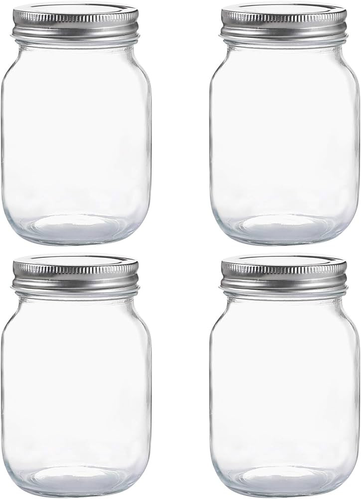 Glass Regular Mouth Mason Jars, 16 oz Clear Glass Jars with Silver Metal Lids for Sealing, Cannin... | Amazon (US)