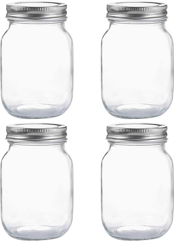 YINGERHUAN Glass Regular Mouth Mason Jars, 16 oz Clear Glass Jars with Silver Metal Lids for Seal... | Amazon (US)