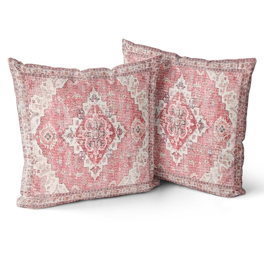 Snycler Pink Boho Throw Pillow Covers Set of 2 Boho Rug Carpet Double Sided Pattern Cotton Soft P... | Amazon (US)
