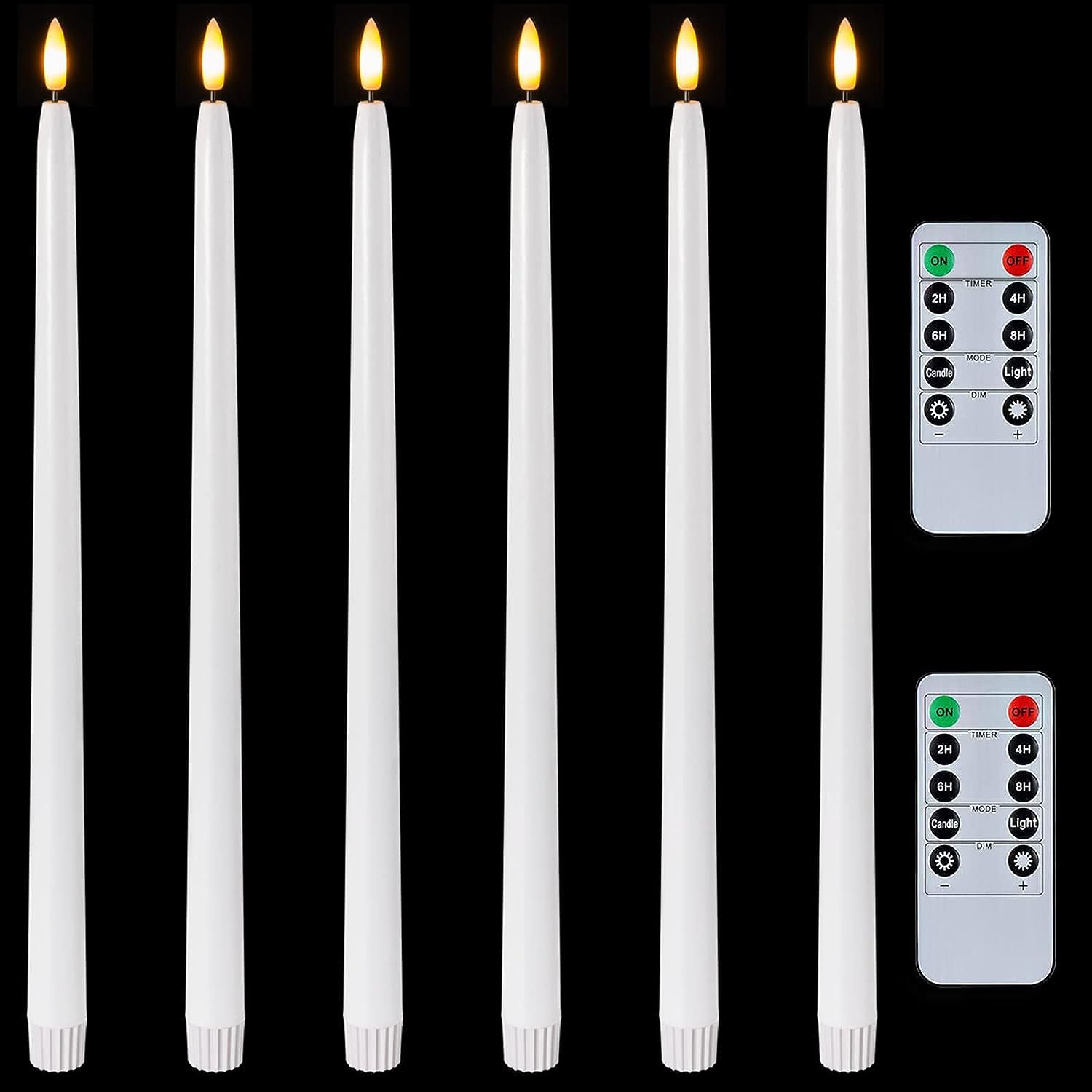 Homemory 15 inches Real Wax Flameless Taper Candles with Remote Timer, 6 Pcs White LED Taper Cand... | Amazon (US)