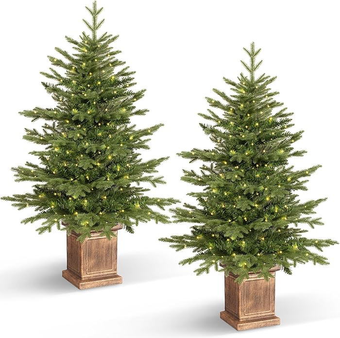 Jin&Bao 4FT Potted Christmas Tree with 100 Lights, 2 Pack Artificial Xmax Tree Timer Function wit... | Amazon (US)