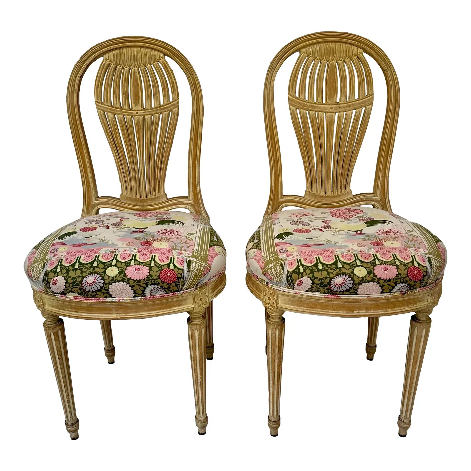 Pair of Vintage Maison Jansen French Hot Air Balloon Back Side Chairs | Chairish