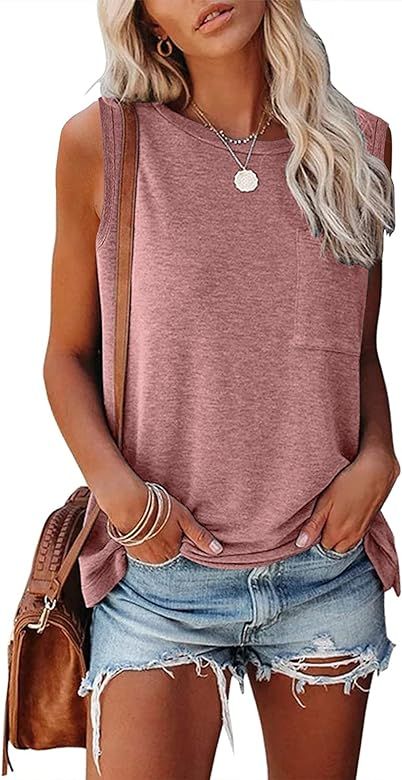 MIROL Women's Sleeveless Tank Tops Basic Loose Tunic T Shirts Batwing Sleeve Solid Color Casual T... | Amazon (US)