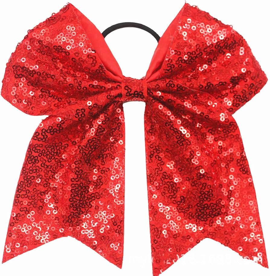 6.5 Inches Sequins Hair Bows Elastic Hair Tie Ribbon Large Cheer Bow Ponytail Holder Hair Band fo... | Amazon (US)