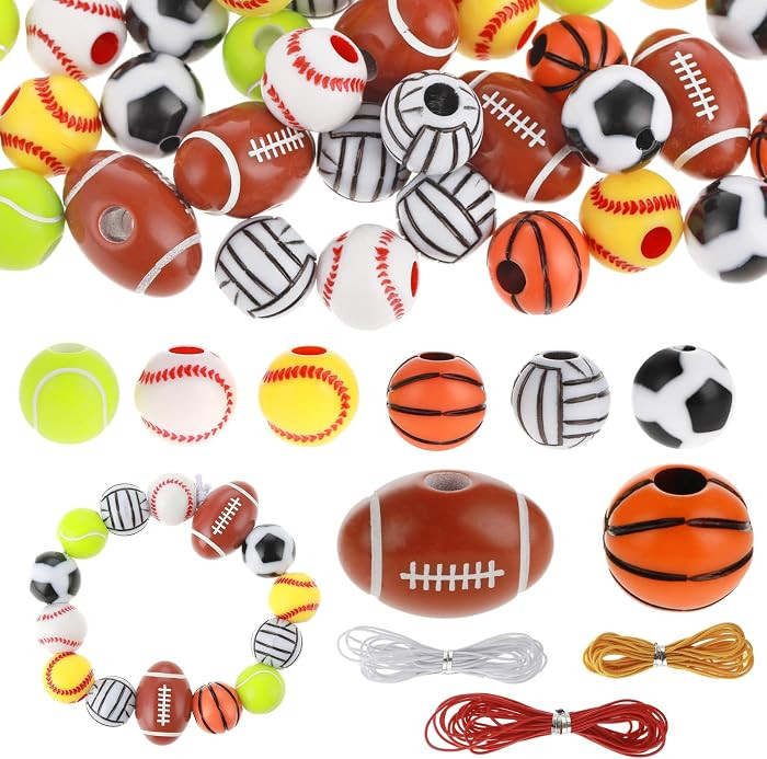 Ouligay 70pcs Sports Beads, 12mm Basketball Baseball Volleyball Football Tennis Softball Beads, A... | Amazon (US)