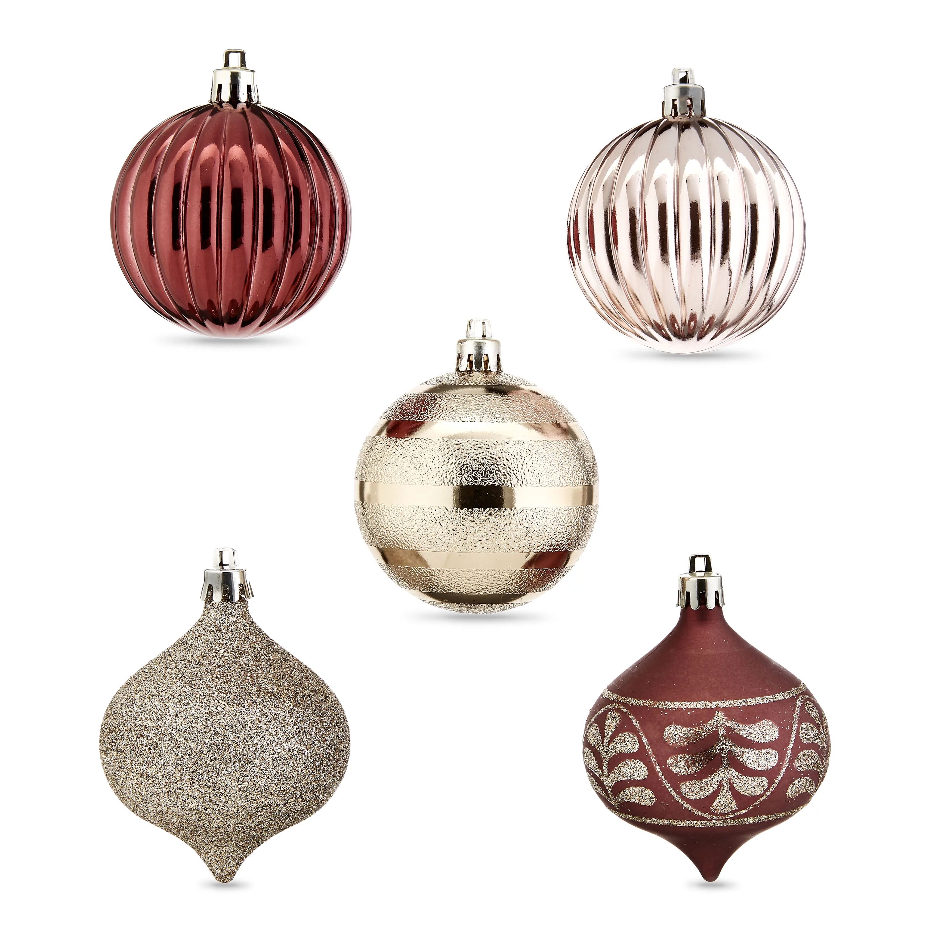 Holiday Time 70 mm Pumpkin-shaped Christmas Shatterproof Ornaments, Dark Blush, Light Blush, & Ch... | Walmart (US)
