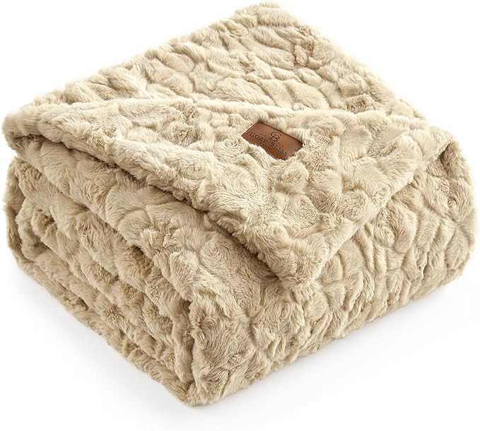 Cozy Bliss Premium Brushed Rabbit Faux Fur Throw Blanket, Soft  Fluffy Warm Wave Textured Plush B... | Amazon (US)