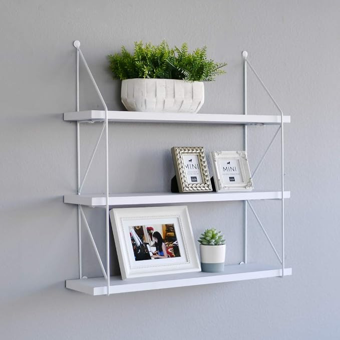 WELLAND 3-Tier Display Wall Shelf Storage Rack Wall Rack Holder Rack, White | Amazon (US)