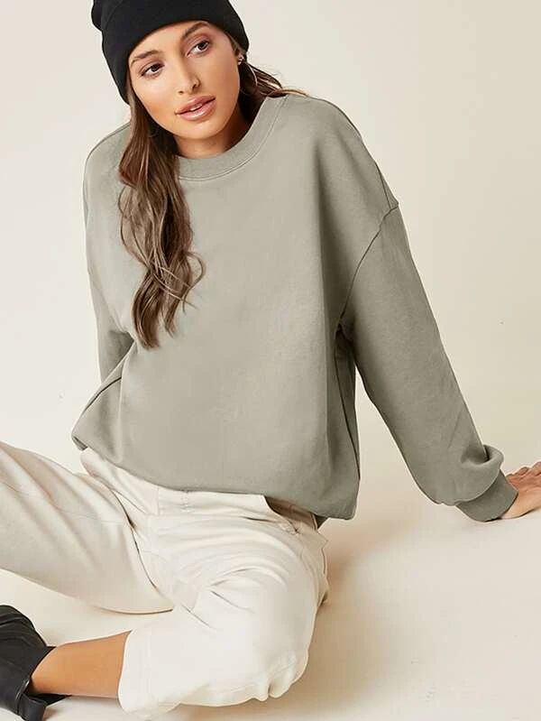 SHEIN Drop Shoulder Solid Pullover | SHEIN